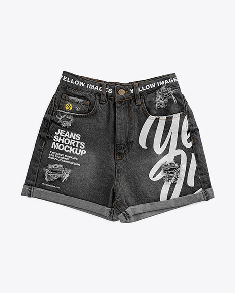 Ripped Jeans Shorts Mockup - Top View