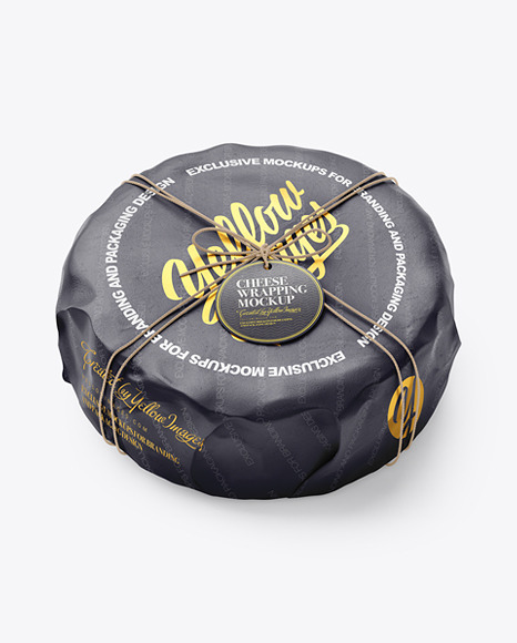 Cheese Wheel Wrapped In Paper Mockup