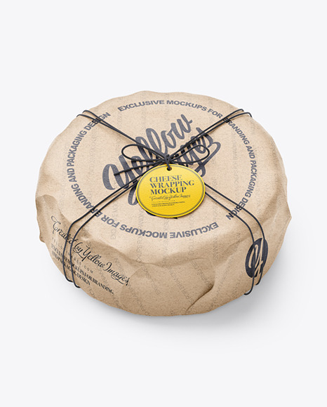 Cheese Wheel Wrapped In Kraft Paper Mockup