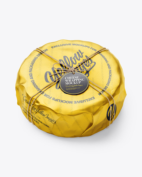 Cheese Wheel Wrapped In Metallic Paper Mockup
