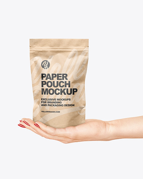 Kraft Paper Stand-up Pouch in a Hand Mockup