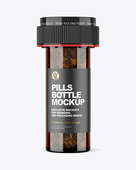 Amber Medicinal Bottle with Weed Buds Mockup
