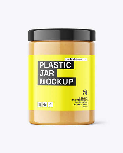 Plastic Jar with Peanut Butter Mockup