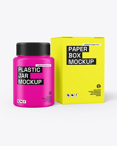 Glossy Plastic Jar with Box Mockup