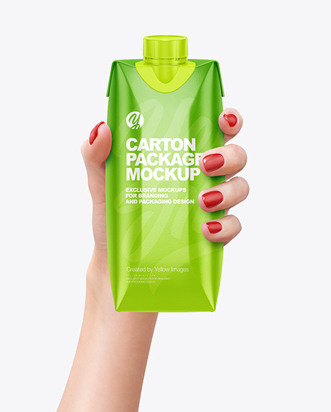 500ml Glossy Carton Pack in a Hand Mockup