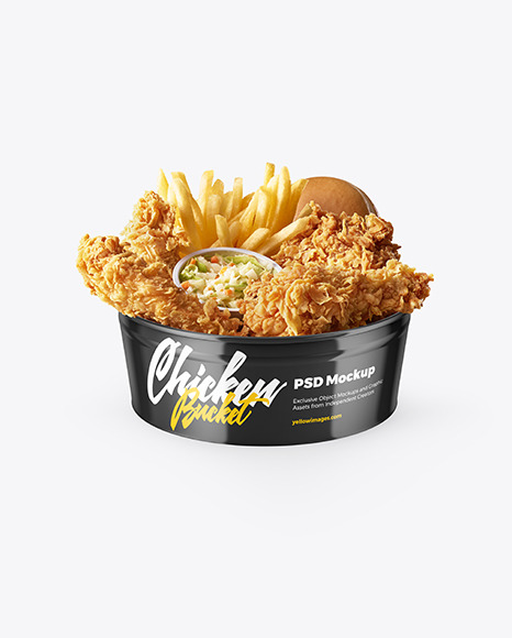 Glossy Bucket w/ Chicken Tenders & French Fries Mockup