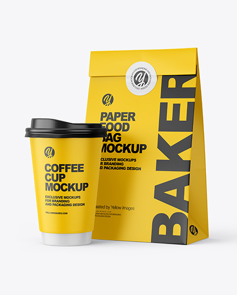 Paper Food Bag with Cup Mockup