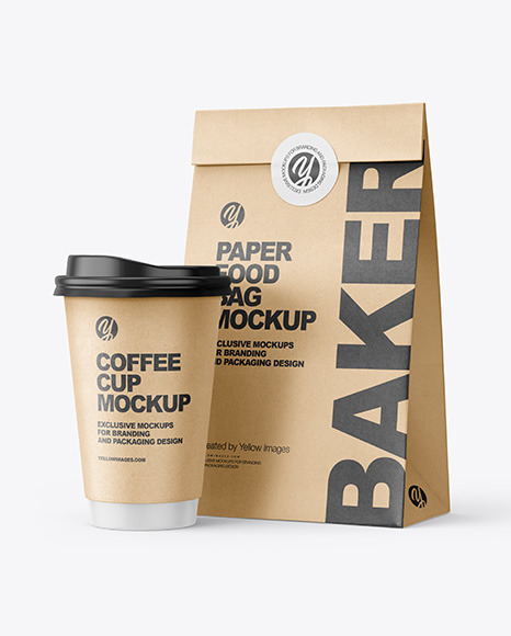 Kraft Paper Food Bag with Cup Mockup