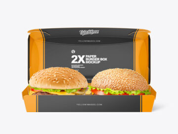 Paper Box w/ Two Burgers Mockup