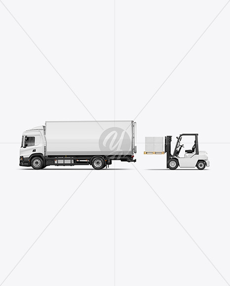 Box Truck W Forklift Mockup