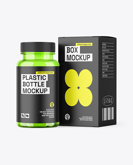 Colored Pills Bottle with Box Mockup