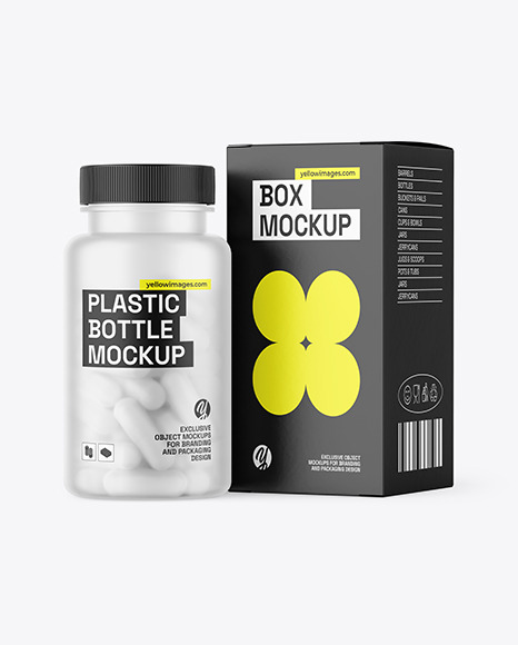 Frosted Pills Bottle with Box Mockup