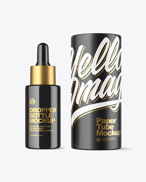 Glossy Dropper Bottle with Paper Tube Mockup