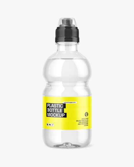 Clear Plastic Bottle w/ Water & Sport Cap Mockup