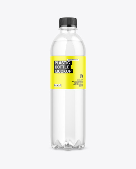 Clear Plastic Bottle w/ Water Mockup