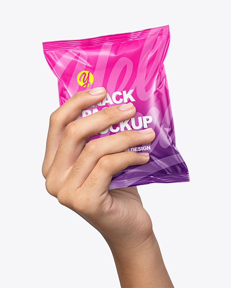 Glossy Snack Pack in a Hand Mockup