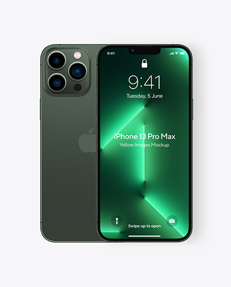 Two iPhones 13 Pro Max Alpine Green Mockup