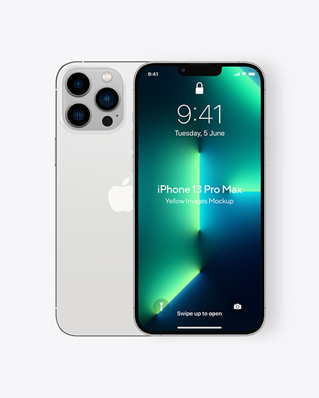 Two iPhones 13 Pro Max Silver Mockup