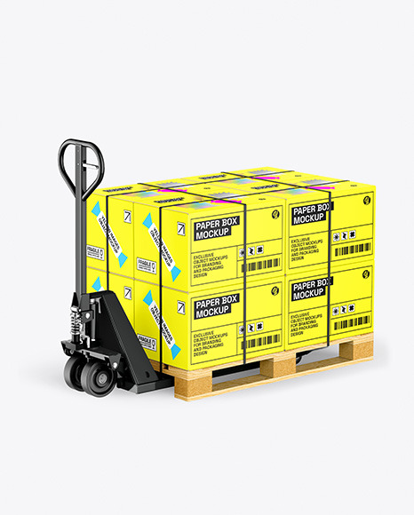 Hand Pallet Truck & Glossy Boxes Mockup