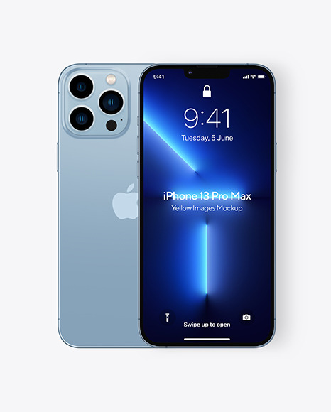 Two iPhones 13 Pro Max Sierra Blue Mockup