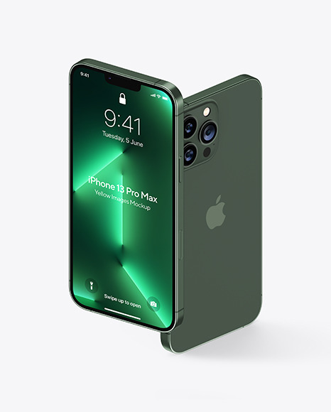 Two iPhones 13 Pro Max Alpine Green Mockup