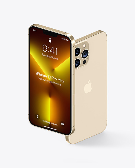 Two iPhones 13 Pro Max Gold Mockup
