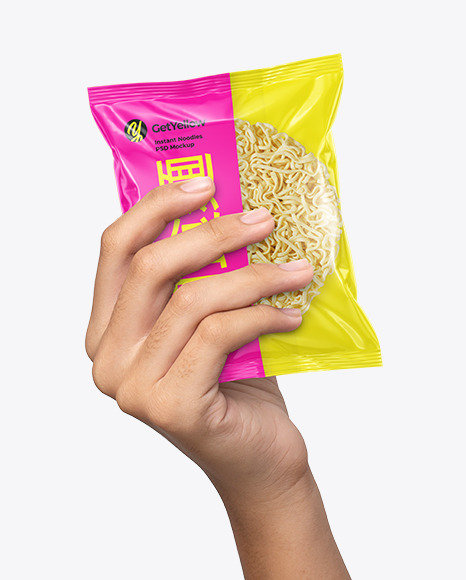 Instant Noodles Pack in a Hand Mockup