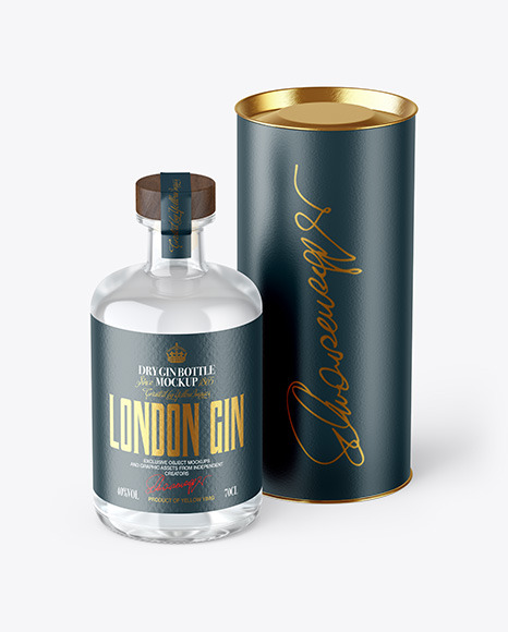 Clear Glass Dry Gin Bottle with Tube Mockup