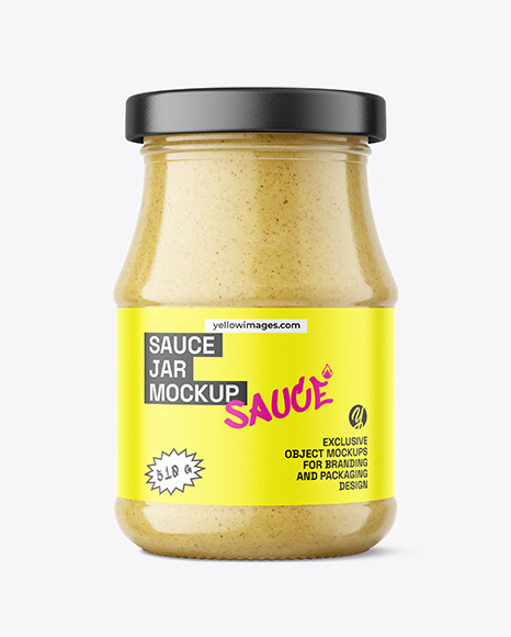 Clear Glass Jar with Mustard Sauce Mockup