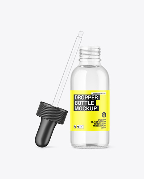 Opened Clear Glass Dropper Bottle Mockup