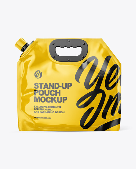 Glossy Stand-Up Pouch w/ Spout and Plastic Handle Mockup