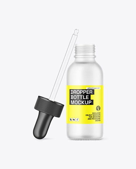 Opened Frosted Glass Dropper Bottle Mockup
