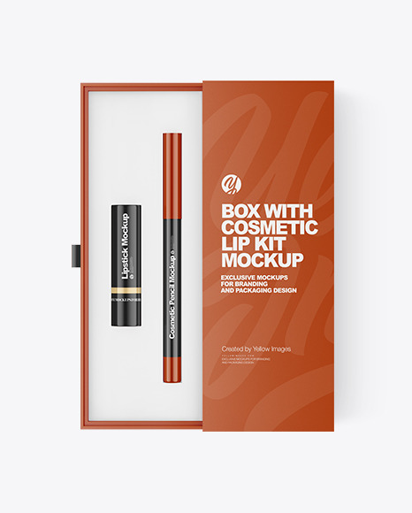 Box with Cosmetic Lip Kit Mockup