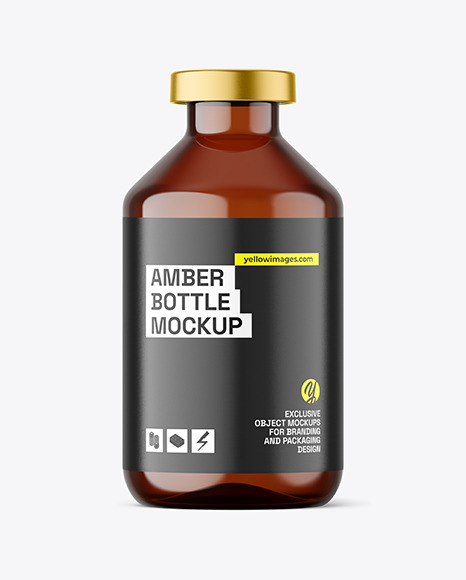 50ml Amber Glass Bottle w Crimp Seal Cap Mockup