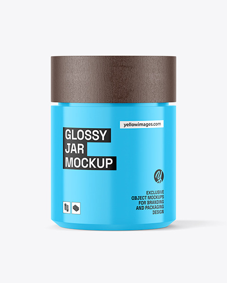 Glossy Jar with Wood Cap Mockup