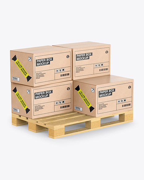 Wooden Pallet With Kraft Boxes Mockup