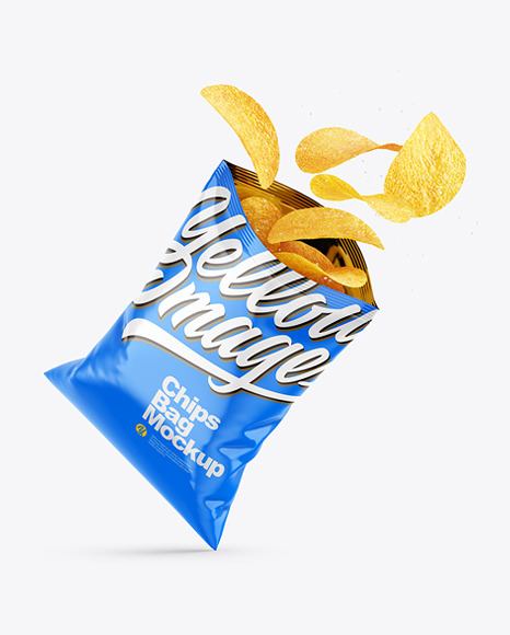 Opened Glossy Bag w/ Salted Potato Chips Mockup