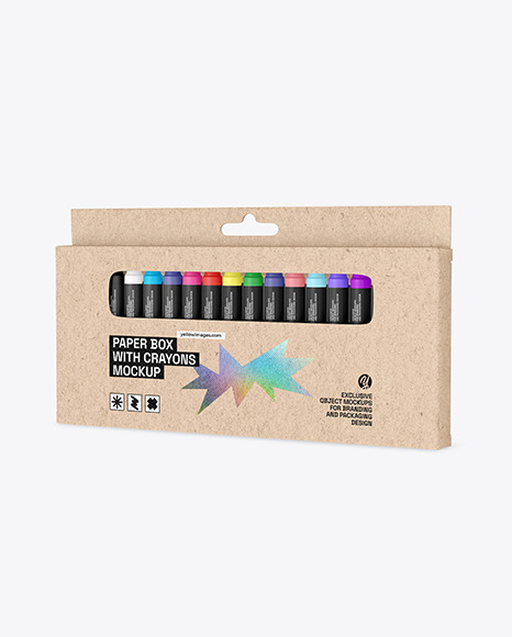 Kraft Box With Crayons Mockup