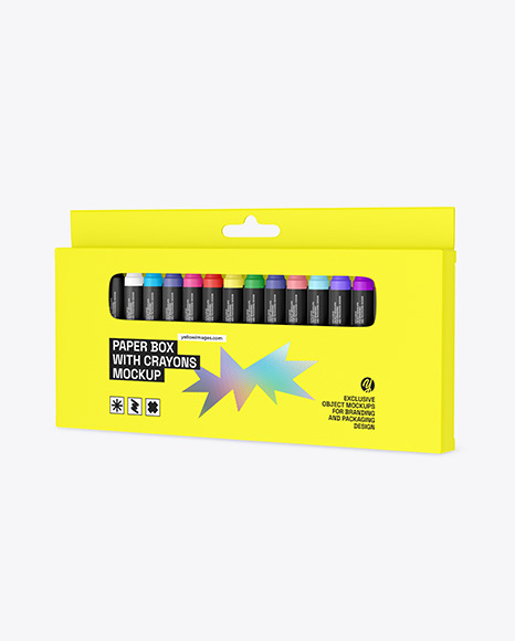 Paper Box With Crayons Mockup