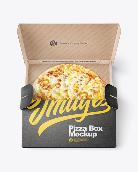 Opened Kraft Paper Box w/ Pizza Mockup