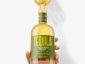 Tequila Bottle in the Hand Mockup