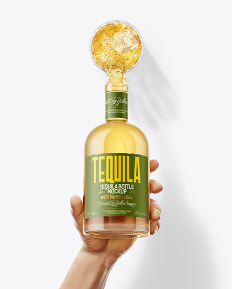 Tequila Bottle in the Hand Mockup