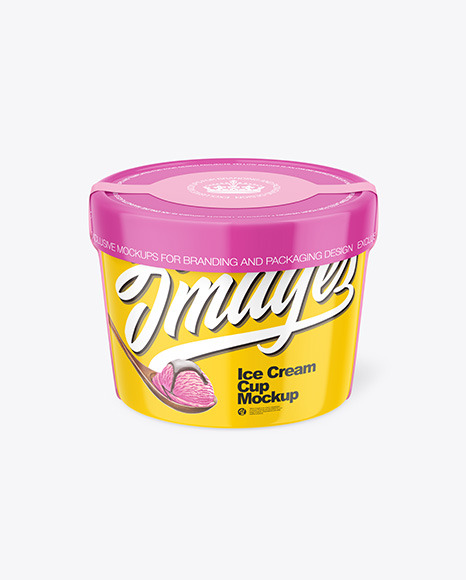 Glossy Plastic Ice Cream Cup w/ Label Mockup