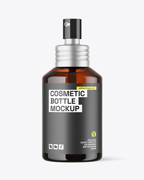 120ml Amber Glass Cosmetic Bottle w Pump Mockup