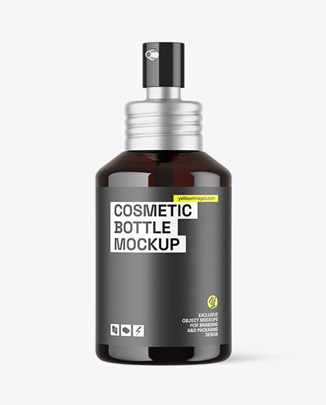 120ml Dark Amber Glass Cosmetic Bottle w Pump Mockup