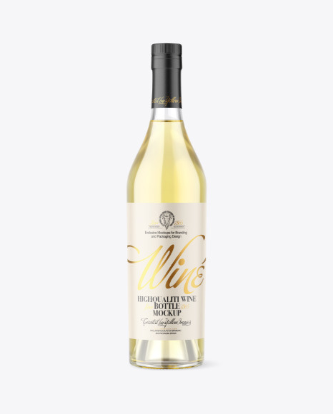 700ml Clear Glass w/ White Wine Bottle Mockup
