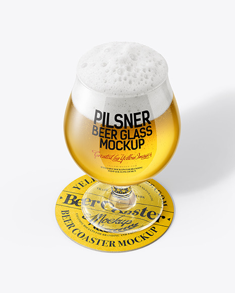 Tulip Glass With Pilsner Beer on a Coaster Mockup