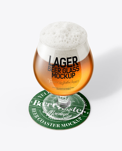 Tulip Glass With Lager Beer on a Coaster Mockup