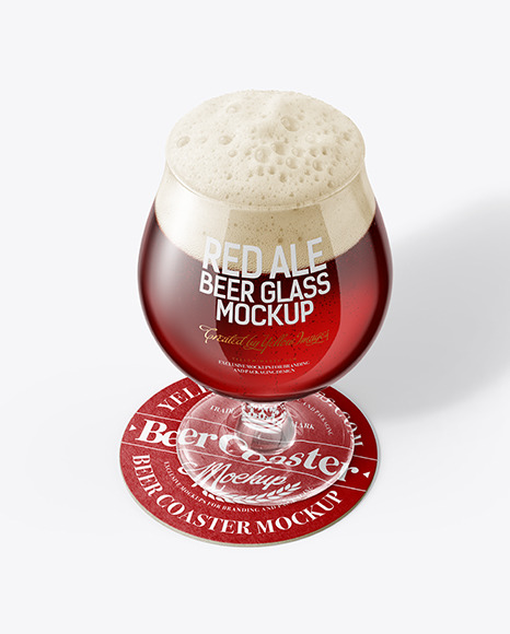 Tulip Glass With Red Ale Beer on a Coaster Mockup