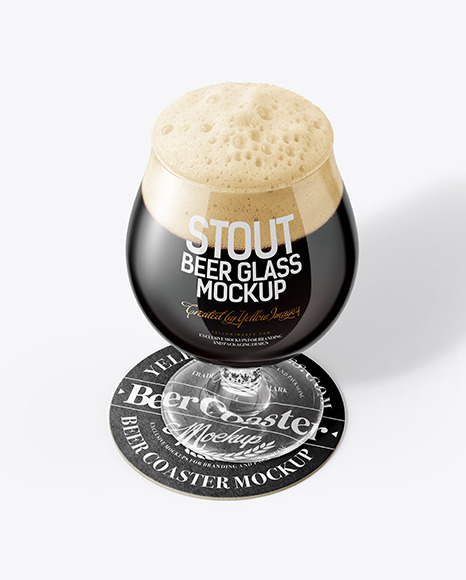 Tulip Glass With Stout Beer on a Coaster Mockup